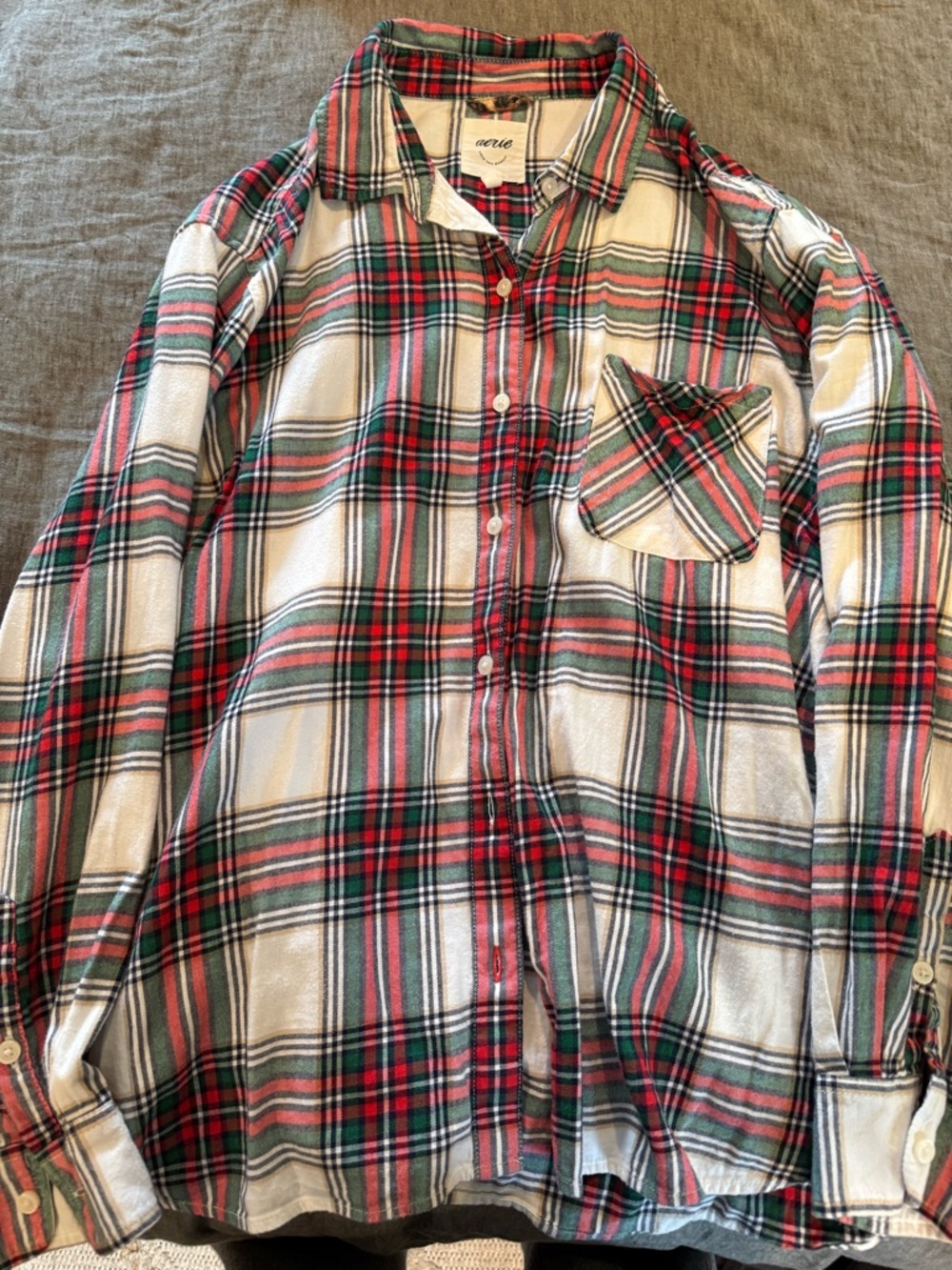 Arie Red, Green & Cream Plaid Button-Front